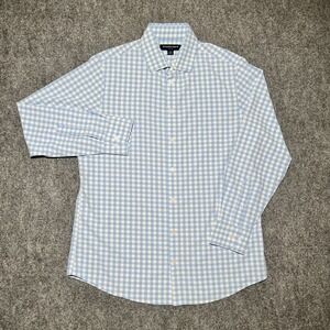 Mizzen+Main Leeward Shirt Mens M Classic Blue Gingham Performance Stretch Button